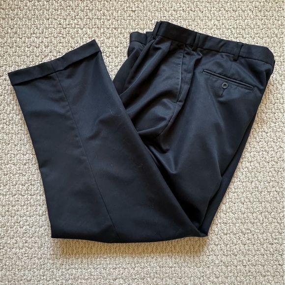 Perry Ellis Navy Blue Pleated and Cuffed Relaxed Fit Office Slacks Pants 36x30 - Picture 9 of 16